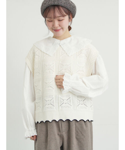 クロシェ風配色ニットベスト