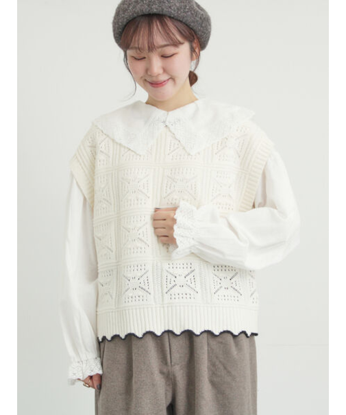クロシェ風配色ニットベスト