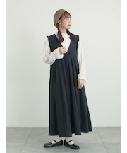 【Cross×Linen】肩フリル前後2WAYジャンパースカート