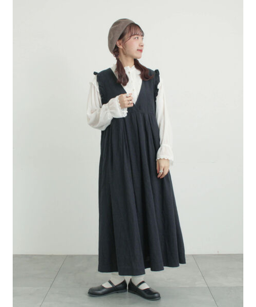 【Cross×Linen】肩フリル前後2WAYジャンパースカート