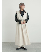 【Cross×Linen】肩フリル前後2WAYジャンパースカート