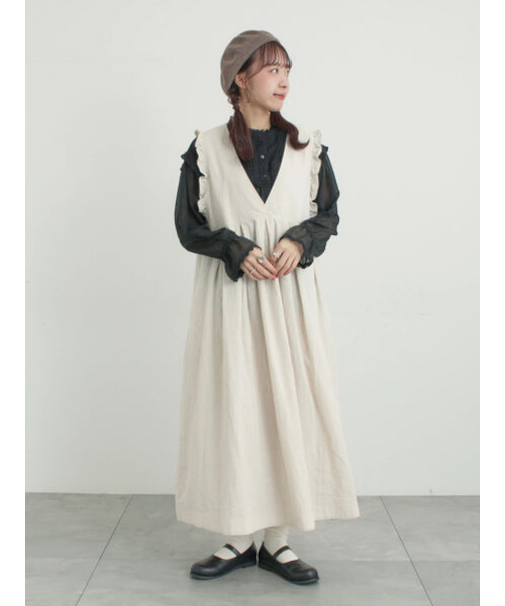 【Cross×Linen】肩フリル前後2WAYジャンパースカート