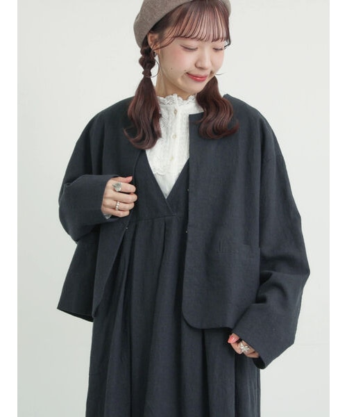 SM2【Cross×Linen】クルーネックジャケット セール】【Cross×Linen】クルーネックジャケット（ノーカラー ジャケット・アウター