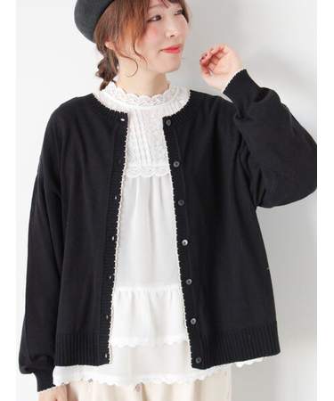 配色スカラップカーディガン