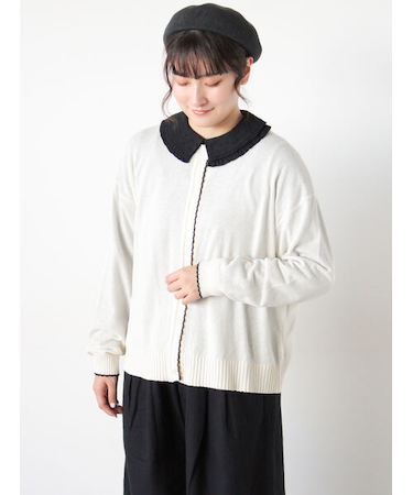 配色スカラップカーディガン