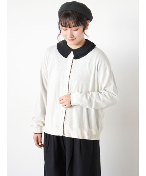 配色スカラップカーディガン