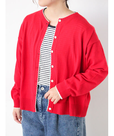 配色スカラップカーディガン