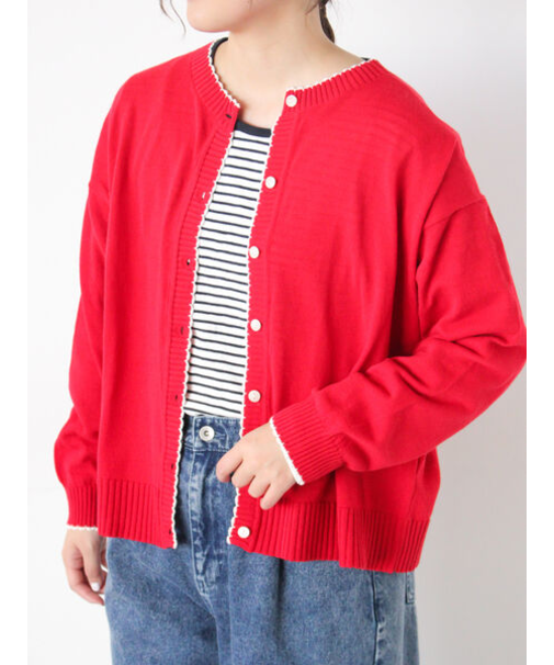 配色スカラップカーディガン