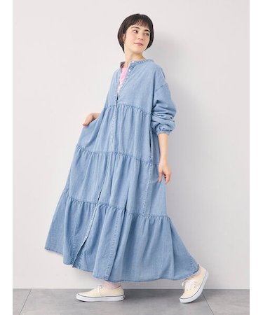 【オーガニックコットン】デニムティアードワンピース