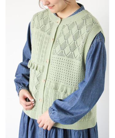 前後2WAYパッチワークニットベスト