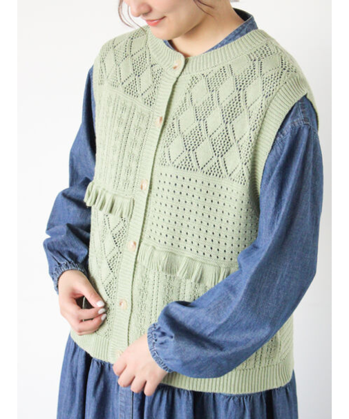 前後2WAYパッチワークニットベスト