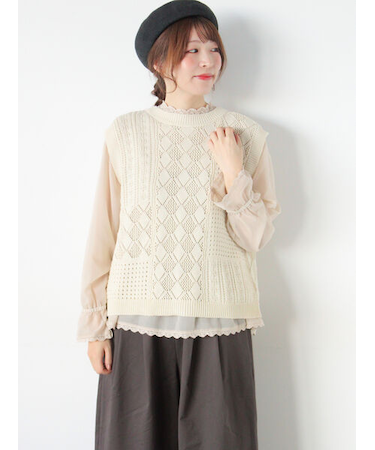 前後2WAYパッチワークニットベスト