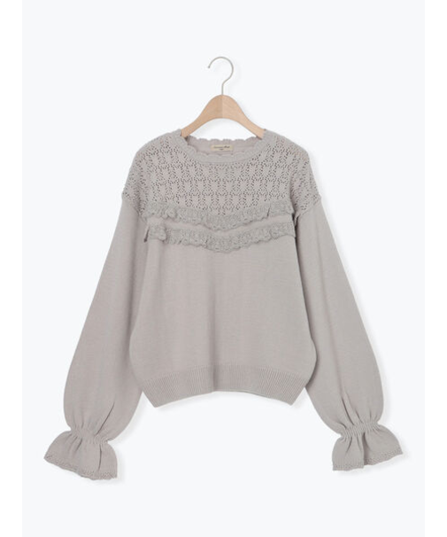 透かし柄切替レースニット