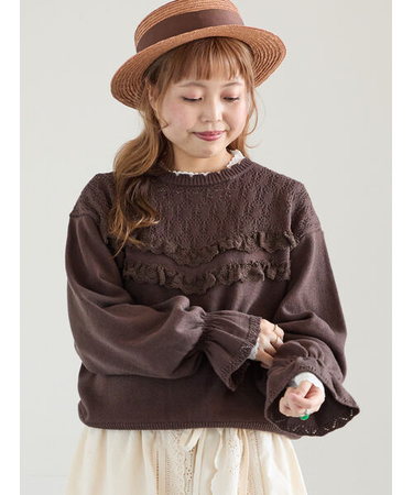 透かし柄切替レースニット