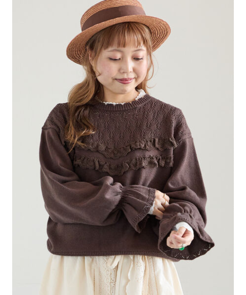 透かし柄切替レースニット