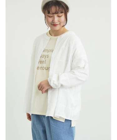 スクエア刺繍バンドカラーブラウス