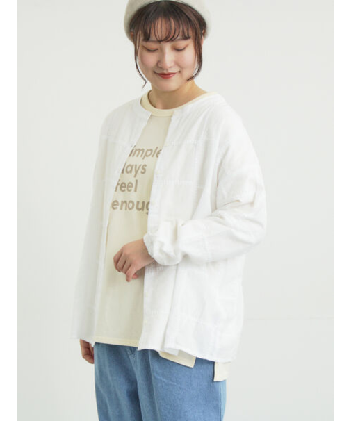 スクエア刺繍バンドカラーブラウス