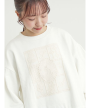 裏毛CAT柄パーツレース付スウェット