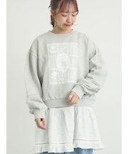 裏毛CAT柄パーツレース付スウェット