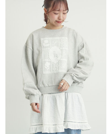 裏毛CAT柄パーツレース付スウェット