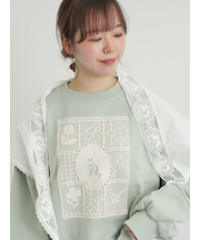 裏毛CAT柄パーツレース付スウェット