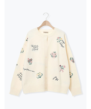 花+ロゴ総柄刺繍カーディガン