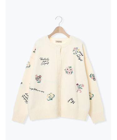 花+ロゴ総柄刺繍カーディガン