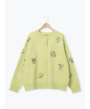 花+ロゴ総柄刺繍カーディガン