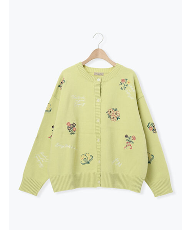 花+ロゴ総柄刺繍カーディガン