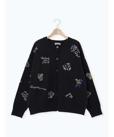 花+ロゴ総柄刺繍カーディガン