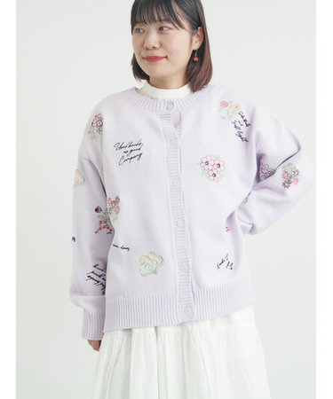 花+ロゴ総柄刺繍カーディガン