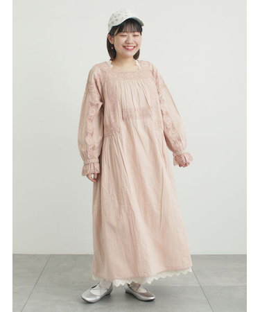 ローズ柄レーススクエアネックワンピース