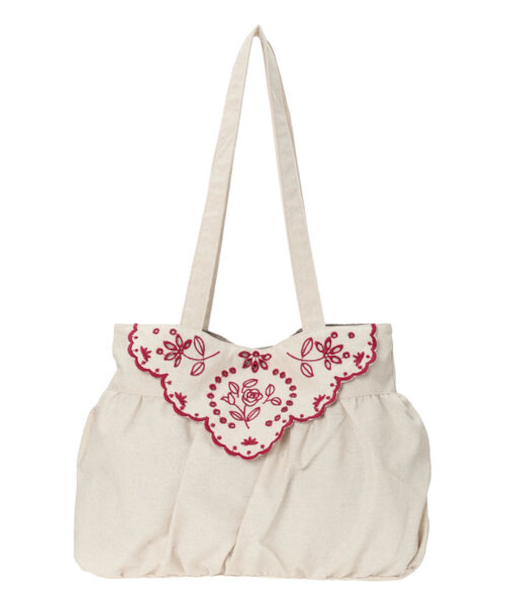 ローズ柄スカラップ刺繍バッグ