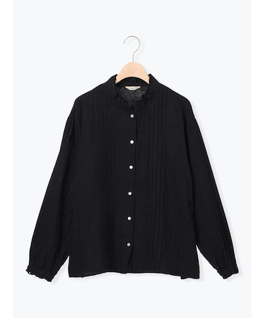 襟フリルレース重ねブラウス