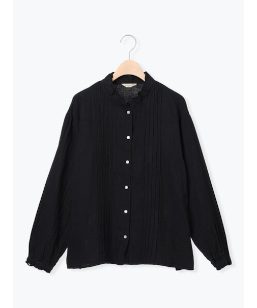 襟フリルレース重ねブラウス