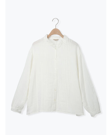 襟フリルレース重ねブラウス