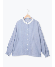 襟フリルレース重ねブラウス