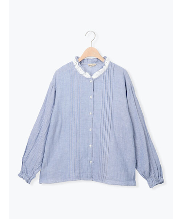 襟フリルレース重ねブラウス