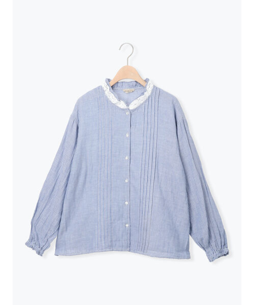 襟フリルレース重ねブラウス