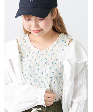 花柄パターンメッシュレース付ノースリーブ