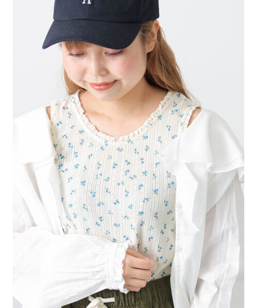 花柄パターンメッシュレース付ノースリーブ