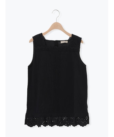 【接触冷感】スクエアネックレースノースリーブ