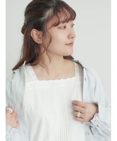 【接触冷感】スクエアネックレースノースリーブ