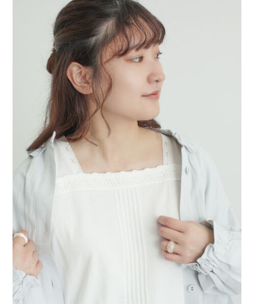 【接触冷感】スクエアネックレースノースリーブ