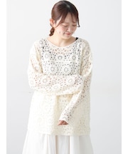 モチーフ編みニットプルオーバー