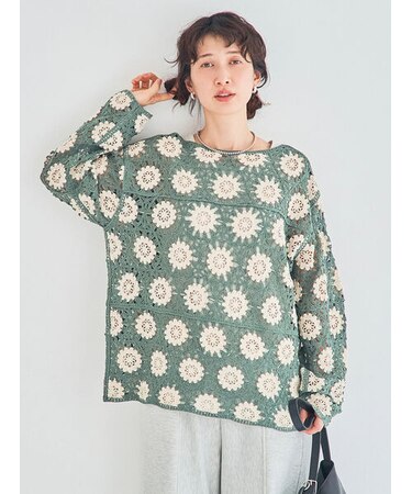 モチーフ編みニットプルオーバー