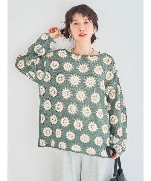 モチーフ編みニットプルオーバー