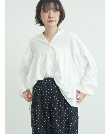 【多機能】フリル切替スキッパーシャツ