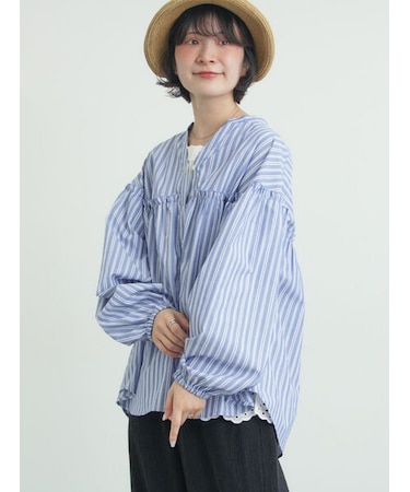【多機能】フリル切替スキッパーシャツ