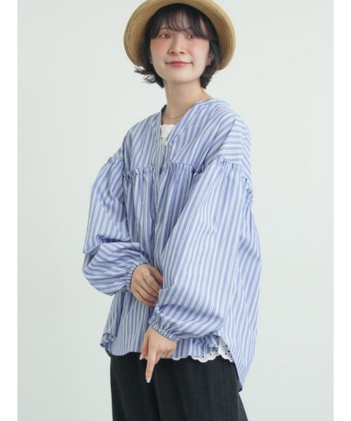 【多機能】フリル切替スキッパーシャツ